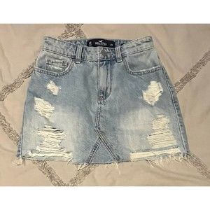 Hollister High Rise Mini Skirt Denim Blue Jean Cutoff Size 0 w23 California EUC